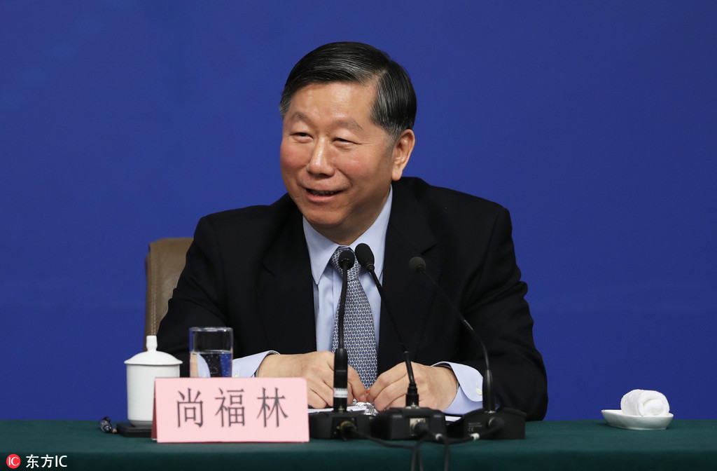 Shang Fulin, Chairman of China Banking Regulatory Commission (CBRC), attends a press conference for the Fourth Session of the 12th NPC (National People's Congress) in Beijing, China, 12 March 2016.[Photo: IC]