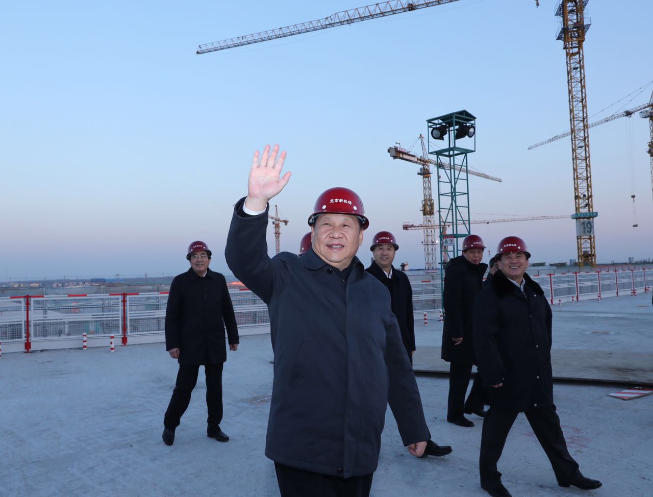 Chinese President Xi Jinping inspects the construction site of the new international airport in Beijing, capital of China, Feb. 23, 2017. [Photo: Xinhua/Lan Hongguang]