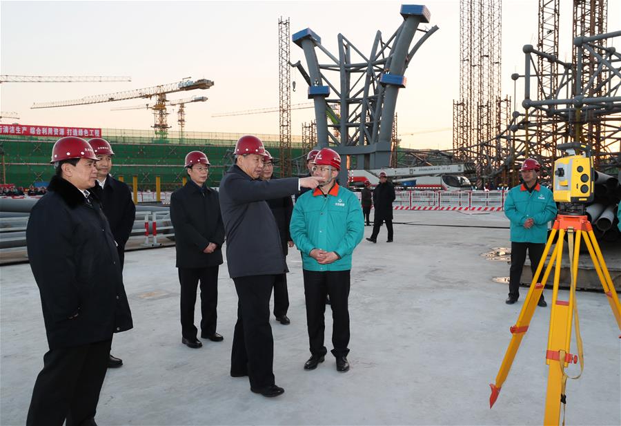 Chinese President Xi Jinping inspects the construction site of the new international airport in Beijing, capital of China, Feb. 23, 2017. [Photo: Xinhua/Lan Hongguang]