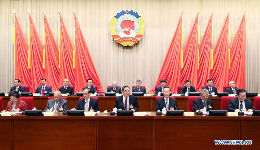 Yu Zhengsheng (C, front), chairman of the National Committee of the Chinese People's Political Consultative Conference (CPPCC), presides over the 19th meeting of the Standing Committee of the CPPCC 12th National Committee in Beijing, capital of China, Feb. 28, 2017. The meeting closed here on Tuesday. [Photo：Xinhua/Yao Dawei]
