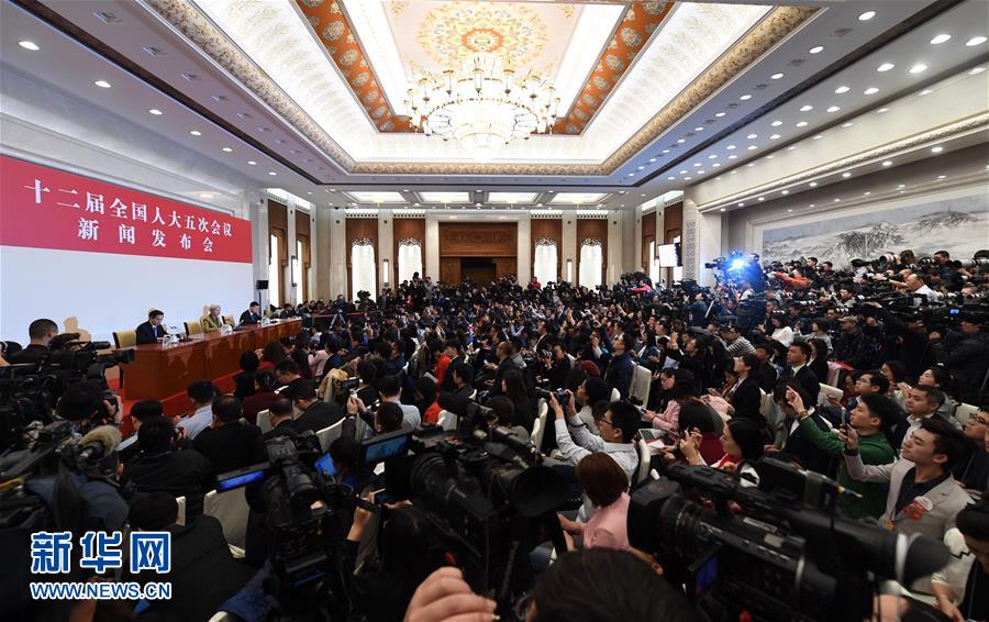 The press conference on the fifth session of China's 12th National People's Congress (NPC) is held at the Great Hall of the People in Beijing, capital of China, March 4, 2017. The fifth session of the 12th NPC is scheduled to open in Beijing on March 5. [Photo: Xinhua]