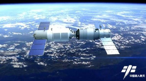 A simulated diagram of the docking of cargo spacecraft Tianzhou-1 and Tiangong-2 space experiment apparatus [Photo: CASC]