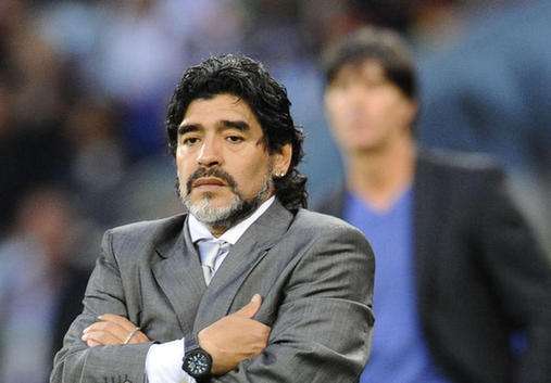 Maradona was dismissed from the coach position of Argentina national football team after their loss against Germany by 4:0 in quarter final of South Africa World Cup on Jul 4, 2010. [File photo: baidu.com]