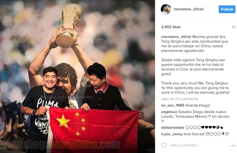 Maradona announces that he will work in China in his official Instagram account. [Photo: instagram]