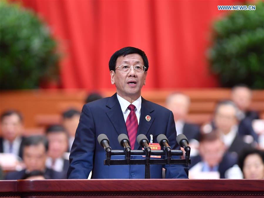 Procurator-General Cao Jianming delivers a work report of the Supreme People's Procuratorate (SPP) during the third plenary meeting of the fifth session of China's 12th National People's Congress at the Great Hall of the People in Beijing, capital of China, March 12, 2017. [Photo: Xinhua/Li Tao] 