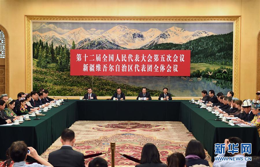 The Xinjiang officials at a panel discussion of the Xinjiang delegation to the National People's Congress (NPC) at the annual parliamentary session in Beijing [Photo: Xinhua]