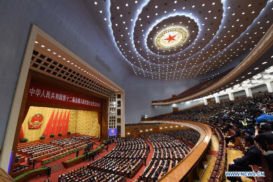 The closing meeting of the fifth session of the 12th National People's Congress is held at the Great Hall of the People in Beijing, capital of China, March 15, 2017.[Photo: Xinhua]