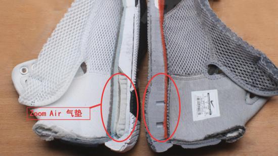 Nike basketball shoes — Nike Hyperdunk 08 FTB — were found to be of lower quality than advertised.[Photo: CCTV]