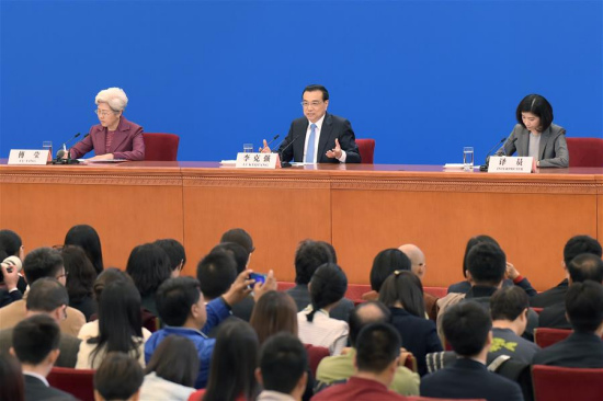 Chinese Premier Li Keqiang gives a press conference at the Great Hall of the People in Beijing, capital of China, March 15, 2017. [Photo: Xinhua/Xue Yubin]