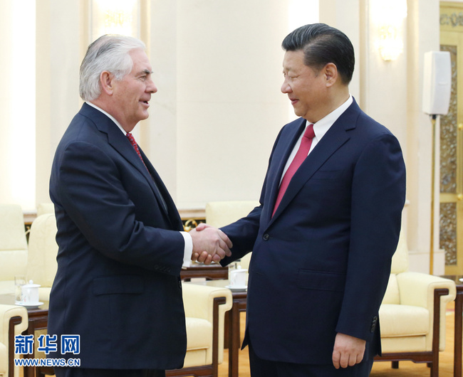Chinese President Xi Jinping meets with visiting U.S. Secretary of State Rex Tillerson in Beijing on Sunday, March 19, 2017. [Photo: Xinhua]