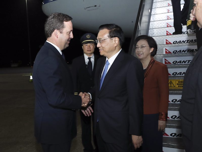 Chinese Premier Li Keqiang arrives in Australia Wednesday night. [Photo: China Plus]