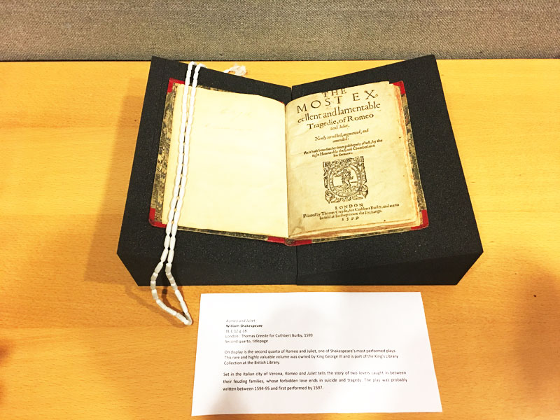 Objects going on display at the exhibition include a Quarto edition of Shakespeare's Romeo and Juliet which once belonged to King George III. [Photo: China Plus/Duan Xuelian]