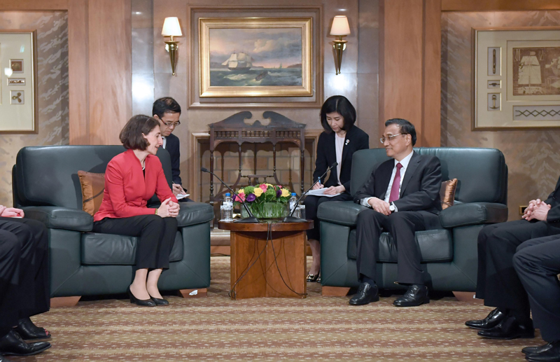 Premier Li meets with New South Wales Premier Gladys Berejiklian on Saturday, March 25, 2017. [Photo: gov.cn