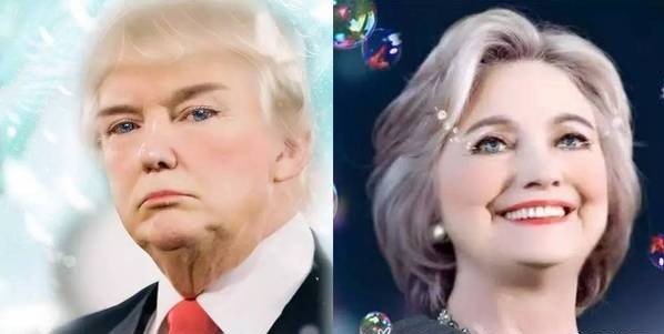 American users photo edited Donald Trump and Hilarry Clinton's photos by using Meitu App, and uploaded onto the social media to showcase the cartoon effect. [Photo: facebook.com]