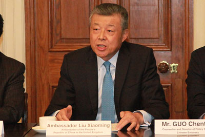 Liu Xiaoming, Chinese ambassador to the UK, speaks at the UK Business Roundtable Conference on the China-Pakistan Economic Corridor held in London on Tuesday, April 4, 2017. [Photo: Agencies]