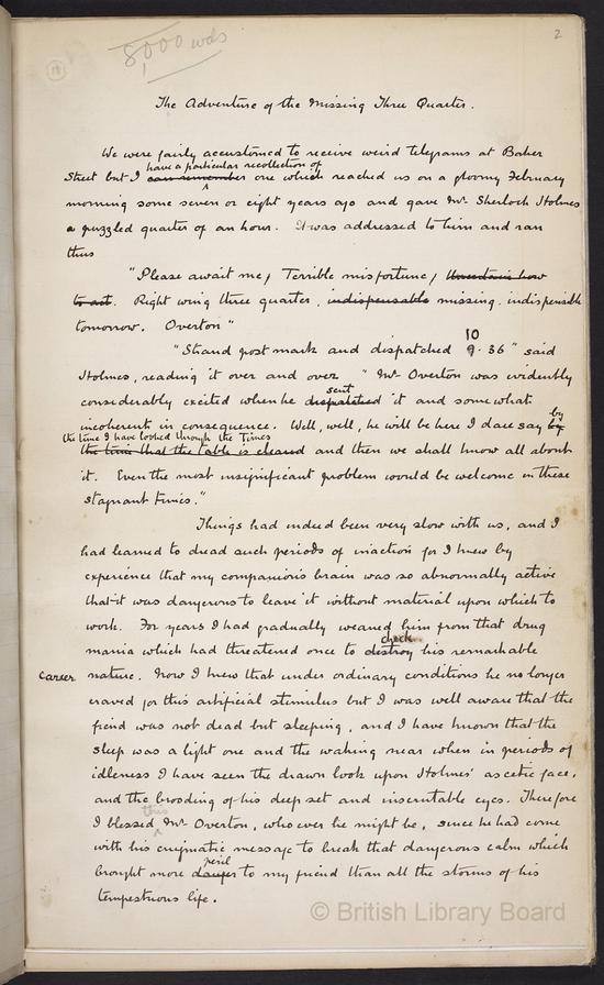 The manuscript from Sir Arthur Conan Doyle's Sherlock Holmes series [Photo provided by British Library Board]