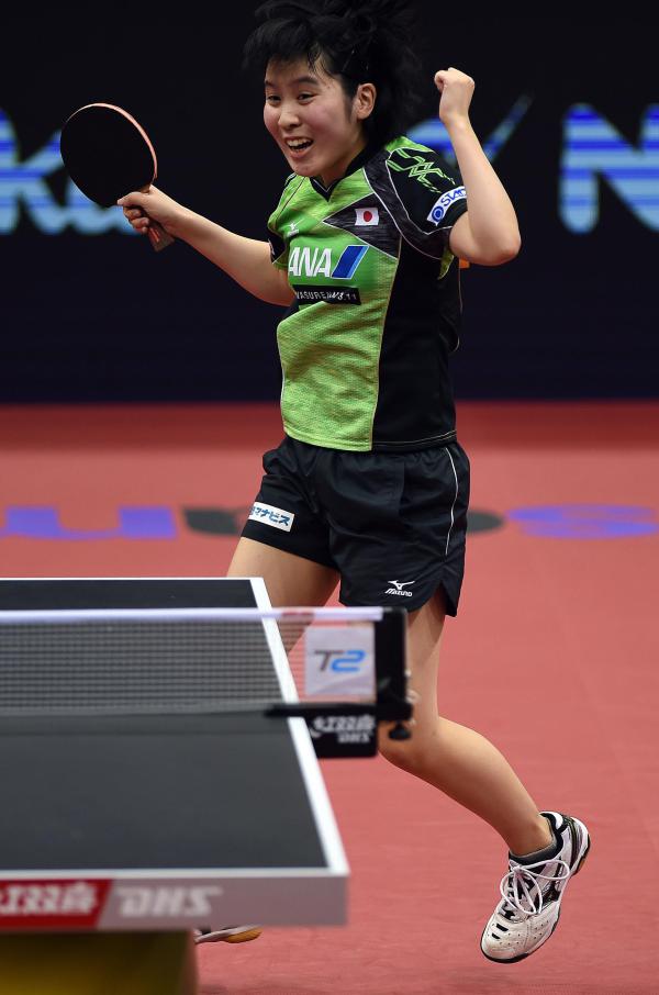 Miu Hirano from Japan celebrates after winning the women's singles at the Asian Table Tennis Championships on Saturday April 15, 2017. [Photo: Xinhua]
