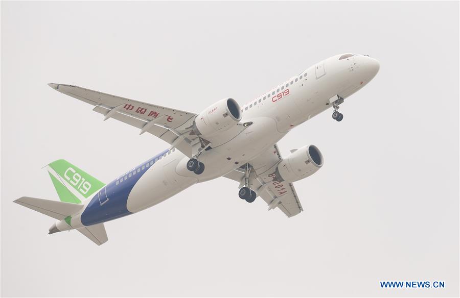 China's homegrown large passenger plane C919 takes off on its maiden flight in Shanghai, east China, May 5, 2017. [Photo: Xinhua/Ding Ting]
