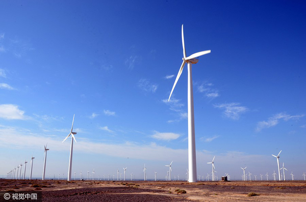 A windfarm in Jiuquan, Gansu province. [Photo: VCG]