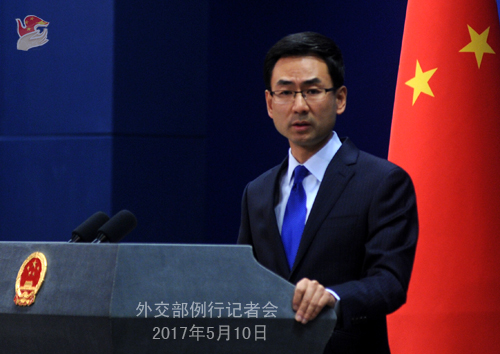 Chinese Foreign Ministry spokesman Geng Shuang holds a regular press conference in Beijing, capital of China, May 10, 2017. [Photo: gov.cn]