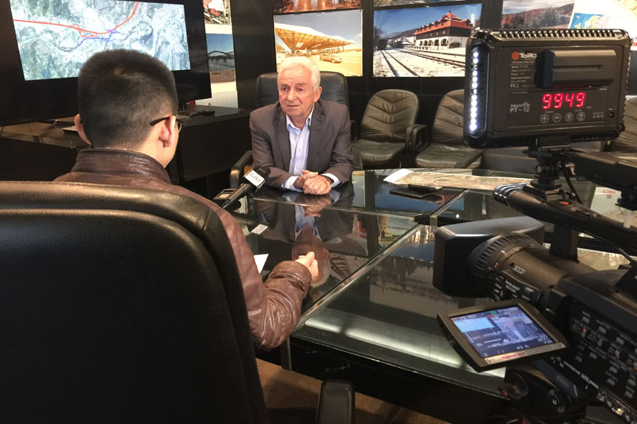Milutin Ignjatovic, part of the rail project management team, being interviewed by CRI. [Photo: China Plus]