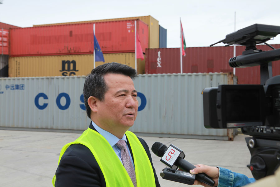 Luo Zhongming, the managing director of the COSCO Shipping Developing Company, being interviewed by CRI. [Photo: China Plus]