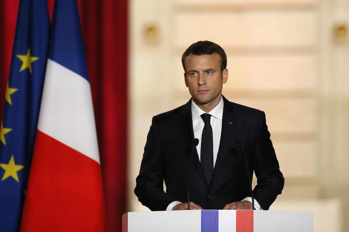 New French President Emmanuel Macron deliverS a speech during his inauguration at the Elysee Palace in Paris, Sunday, May 14, 2017. France has inaugurated new president, Emmanuel Macron, a 39-year-old independent centrist who was elected on May 7. [Photo: AP /Francois Mori, Pool]