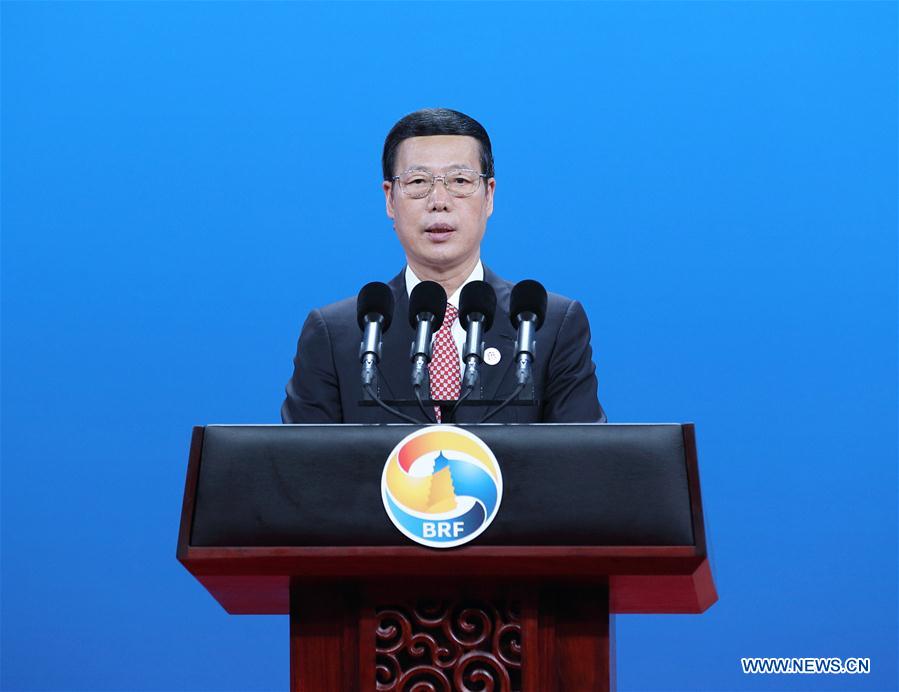 Chinese Vice Premier Zhang Gaoli addresses a high-level dialogue of the Belt and Road Forum (BRF) for International Cooperation in Beijing, capital of China, May 14, 2017. [Photo: Xinhua/Wang Ye]