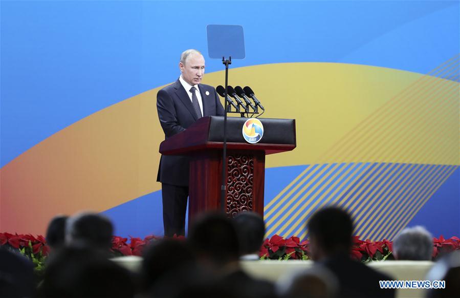 Russian President Vladimir Putin addresses the opening ceremony of the Belt and Road Forum for International Cooperation in Beijing, capital of China, May 14, 2017. [Photo: Xinhua/Pang Xinglei]