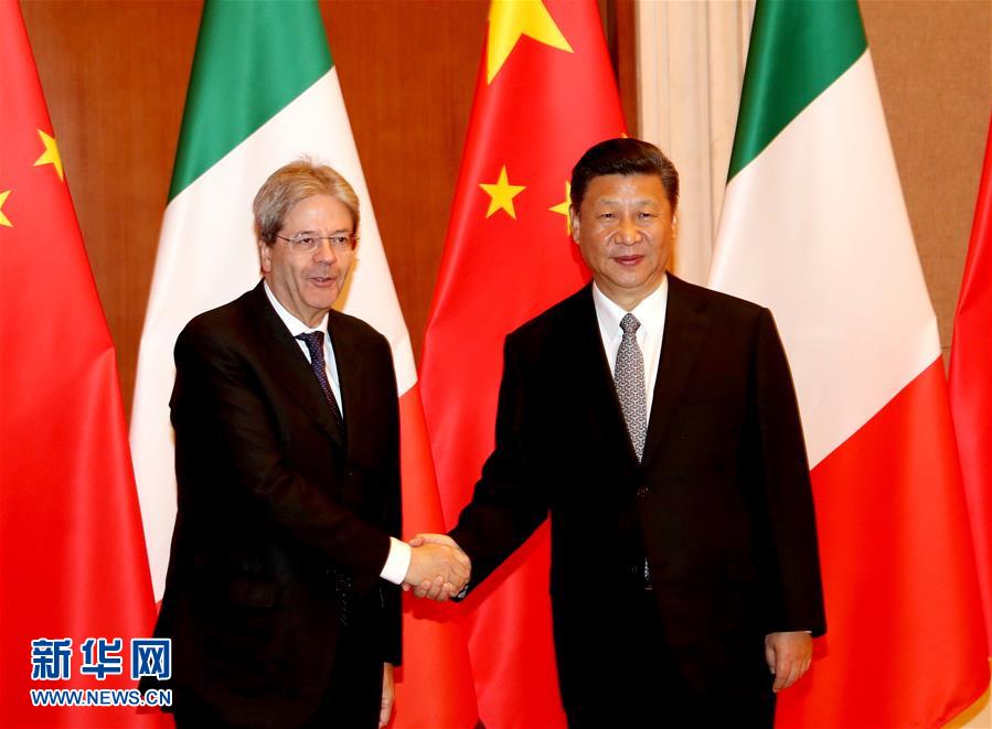 Chinese President Xi Jinping meets with Italian Prime Minister Paolo Gentiloni after the two-day Belt and Road Forum for International Cooperation in Beijing, capital of China, May 16, 2017. [Photo: Xinhua]