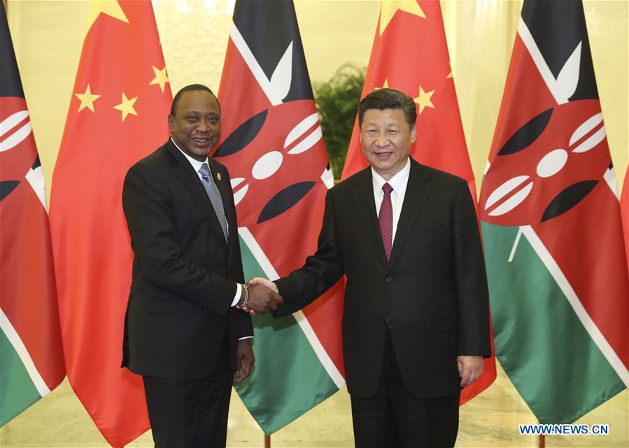 Chinese President Xi Jinping (R) meets with Kenyan President Uhuru Kenyatta, who is here for the Belt and Road Forum (BRF) for International Cooperation, at the Great Hall of the People in Beijing, capital of China, May 15, 2017. [Photo: Xinhua]