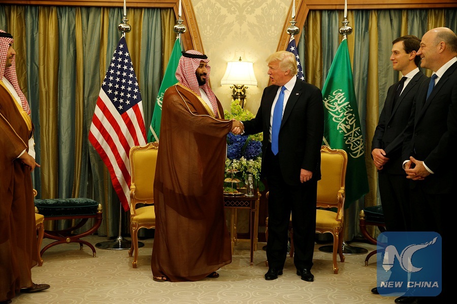 U.S. President Donald Trump meets with Saudi Arabia's Deputy Crown Prince and Minister of Defense Mohammed bin Salman (center L) at the Ritz Carlton Hotel in Riyadh, Saudi Arabia May 20, 2017. [Photo: Xinhua]