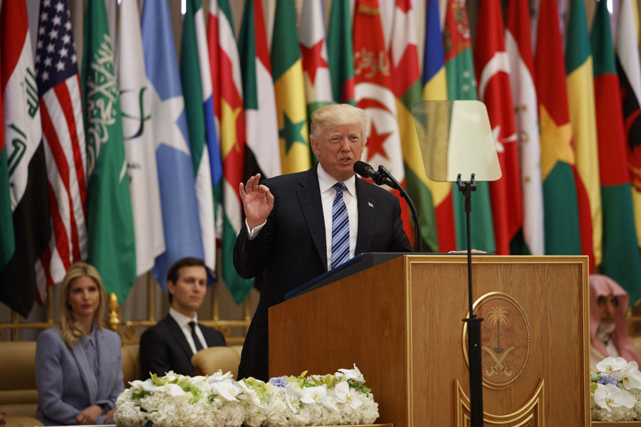 President Donald Trump delivers a speech to the Arab Islamic American Summit, at the King Abdulaziz Conference Center, Sunday, May 21, 2017, in Riyadh, Saudi Arabia. [Photo: AP]