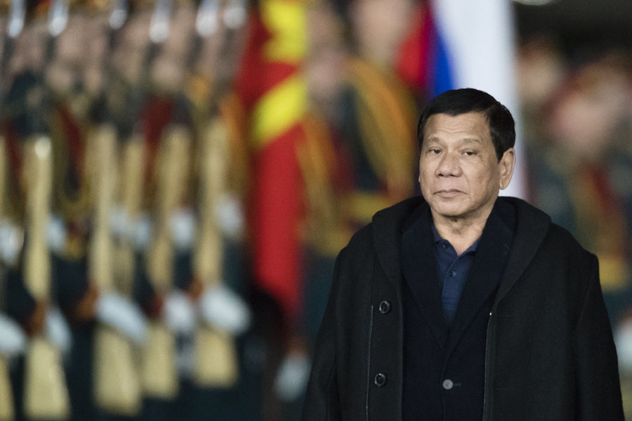Philippine President Rodrigo Duterte reviews honour guards upon his arrival at government airport Vnukovo II just outside Moscow, Russia, late Monday, May 22, 2017. President Rodrigo Duterte is on his official visit to Russia. [Photo: AP]
