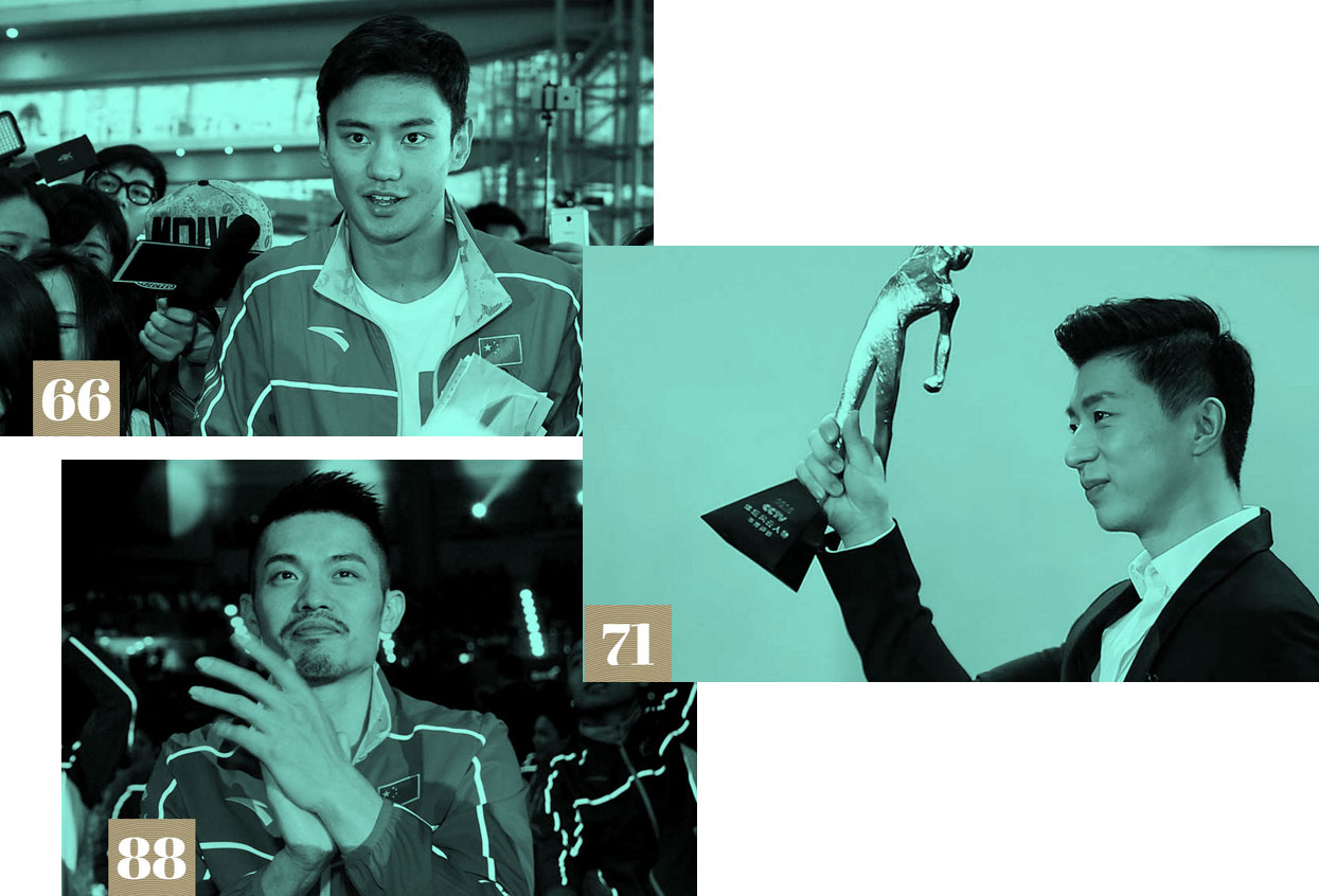 A photo combination of Ning Zetao (upper left), Ma Long (right) and Lin Dan who are among those included on this year's "World Fame 100" list. [Photo: screen shot from espn.com]