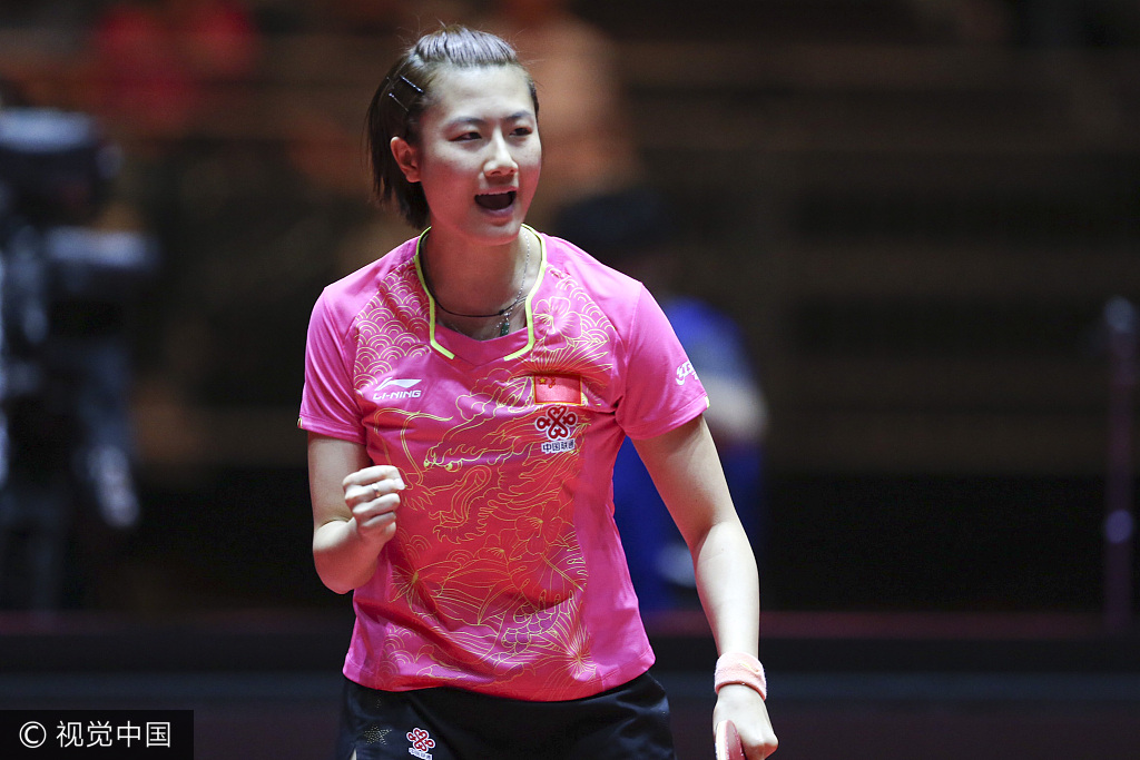 World No. 1 Ding Ning beats Japan's 17-year-old sensation Miu Hirano 4-1 in the women's singles semifinals at the Table Tennis World Championships in Duesseldorf, Germany, June 3, 2017. [Photo: VCG]