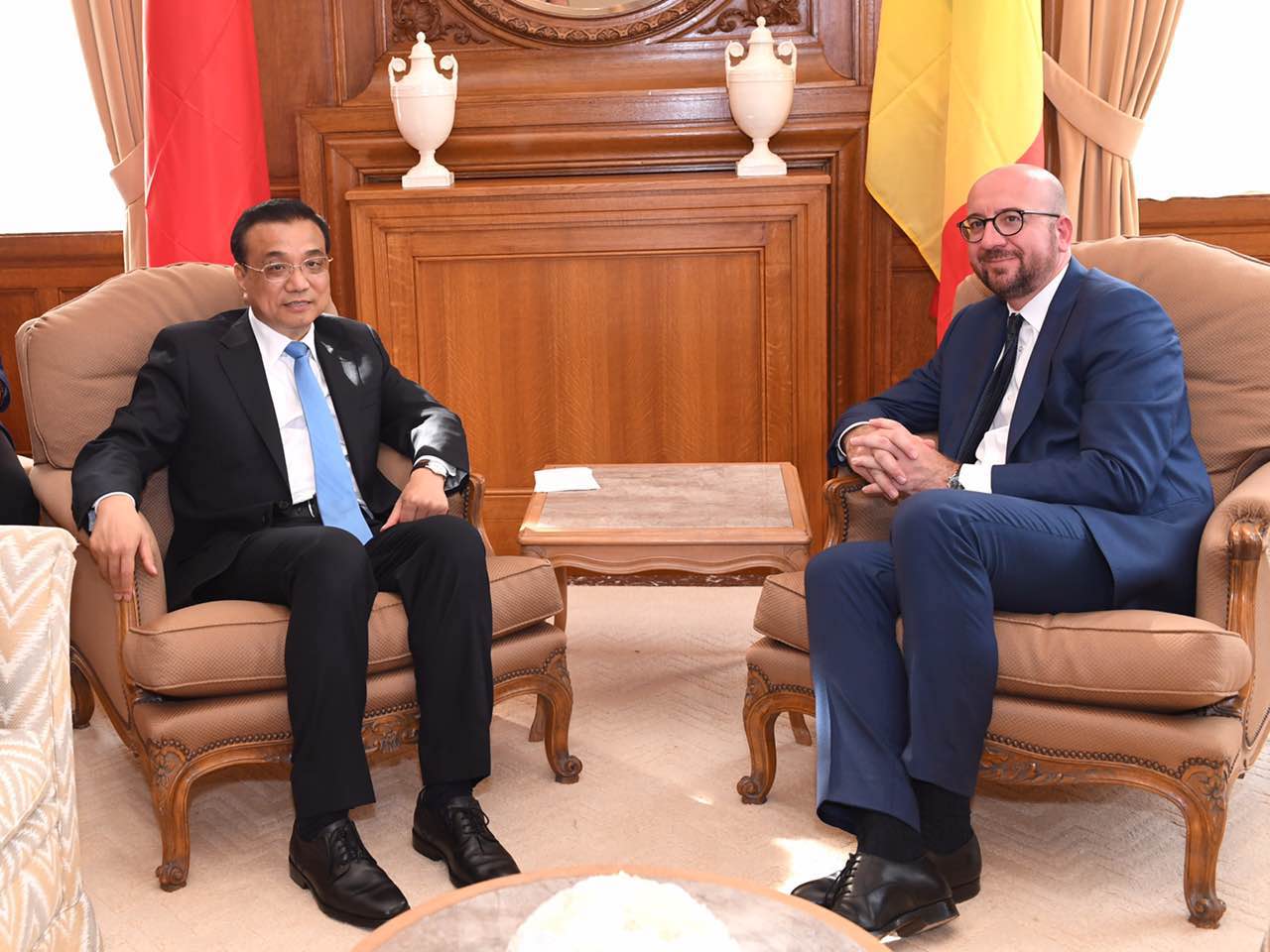 Chinese Premier Li Keqiang and Belgian Prime Minister Charles Michel hold talks and discuss various topics including bilateral ties, economic and trade cooperation as well as international affairs and regional issues of common concern, in Brussels, Belgium, on Friday, June 2, 2017. [Photo: gov.cn] 