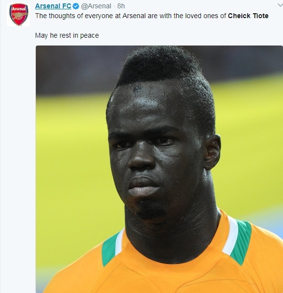 Chieck Tiote's former teammates expressed condolences on social media. [Photo: thepaper.cn]