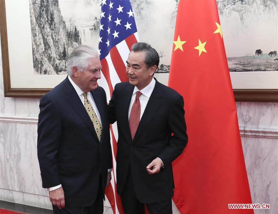 Chinese Foreign Minister Wang Yi (R) meets with U.S. Secretary of State Rex Tillerson in Beijing, capital of China, March 18, 2017. [Photo: Xinhua/Pang Xinglei]