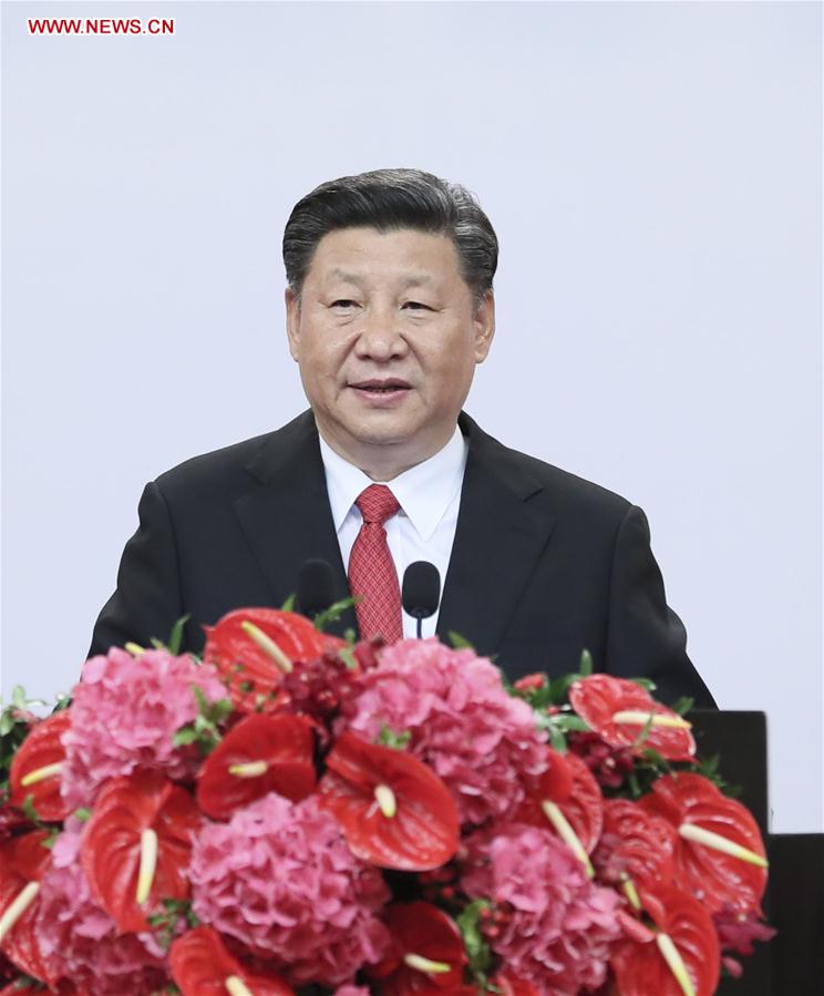 Chinese President Xi Jinping speaks at a welcome dinner hosted by the government of the Hong Kong Special Administrative Region, in Hong Kong, south China, June 30, 2017. [Photo: Xinhua/Lan Hongguang]