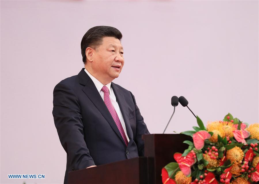 Chinese President Xi Jinping makes remarks at a gathering celebrating the 20th anniversary of Hong Kong's return to the motherland and the inaugural ceremony of the fifth-term government of the Hong Kong Special Administrative Region, in Hong Kong, south China, July 1, 2017. [Photo: Xinhua]