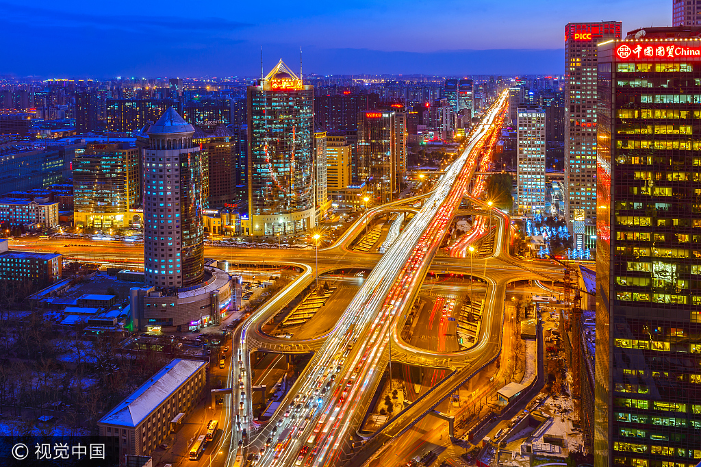 Night on Beijing Central Business district overpass. [File Photo: VCG]
