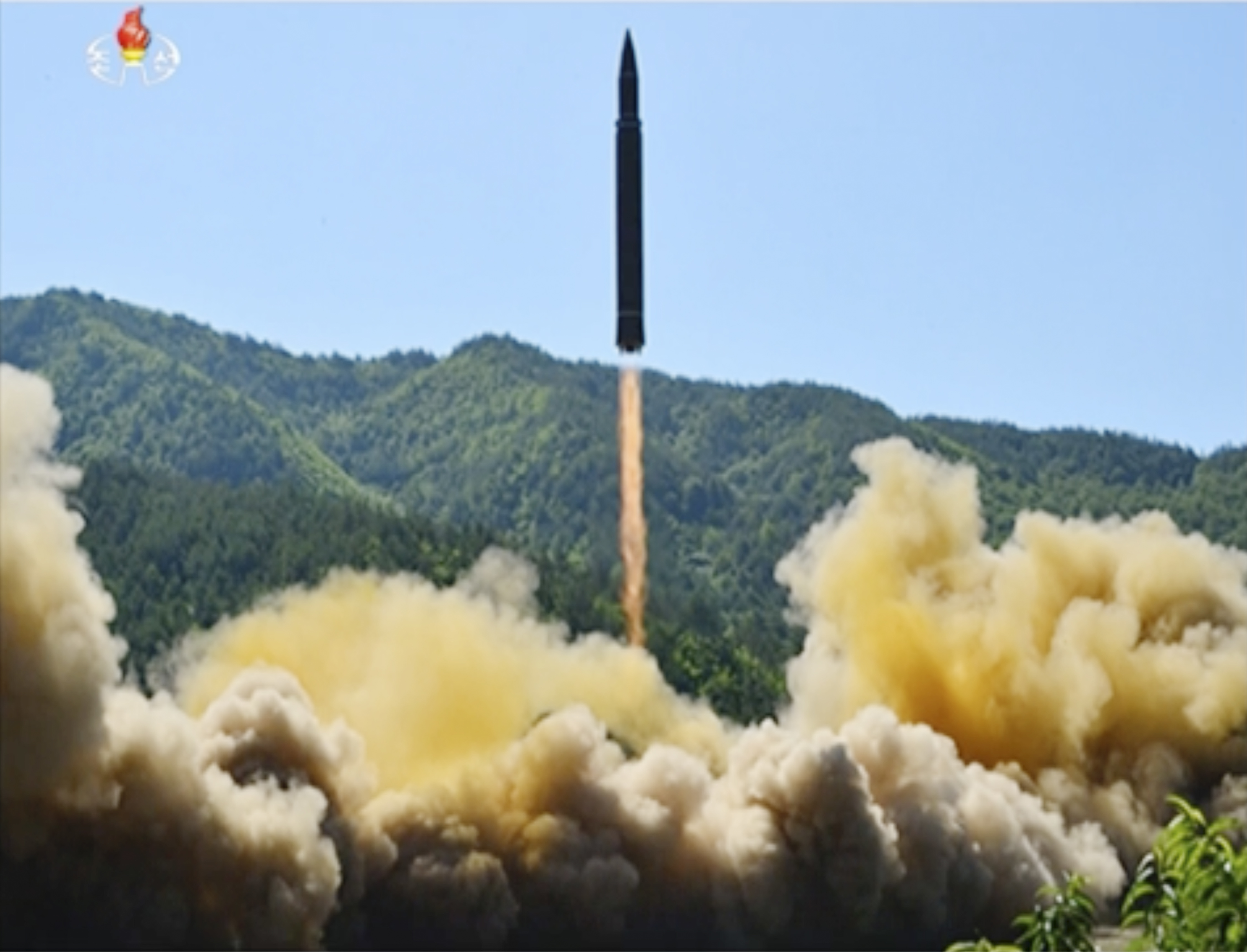 This image made from video of a news bulletin aired by North Korea's KRT on Tuesday, July 4, 2017, shows what was said to be the launch of a Hwasong-14 intercontinental ballistic missile, ICBM, in North Korea's northwest. [Photo: KRT via AP Video]