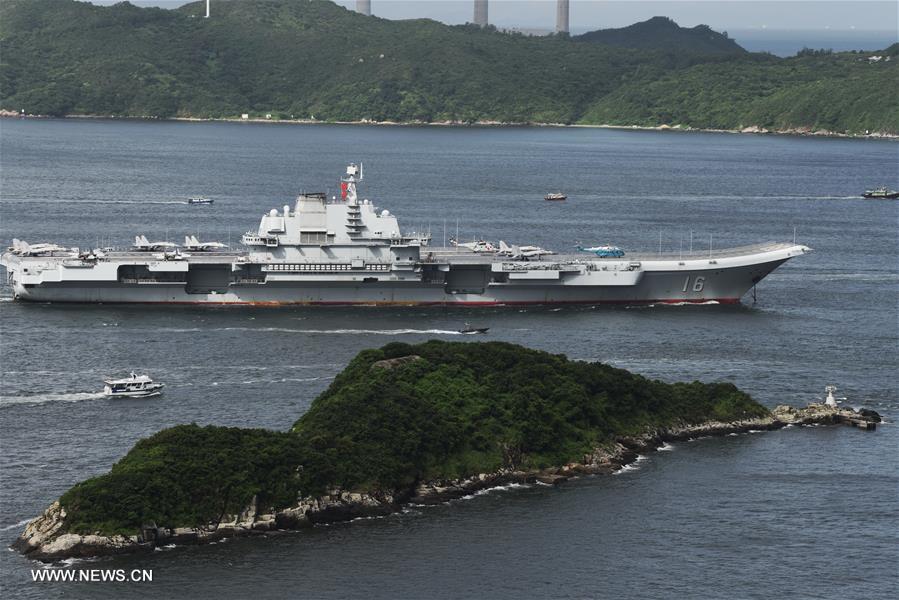 Chinese aircraft carrier "Liaoning" sails near the Lamma Island in Hong Kong, south China, July 7, 2017. [Photo: Xinhua/Wang Shen]