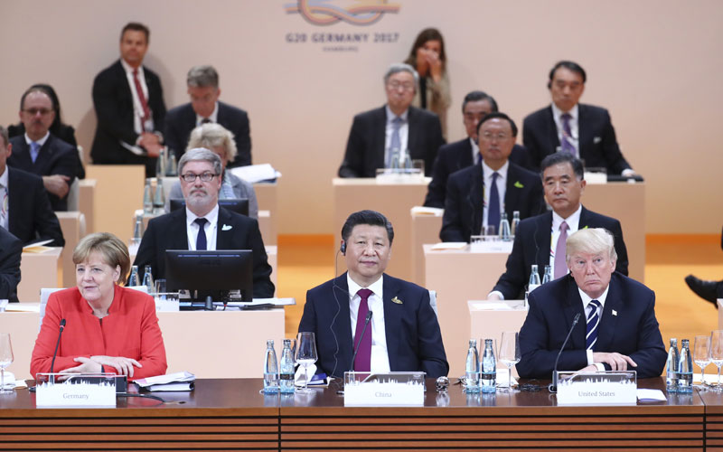 Chinese President Xi Jinping attends the 12th Summit of the Group of 20 (G20) major economies in Hamburg, Germany, July 7, 2017. [Photo:Xinhua/Xie Huanchi]