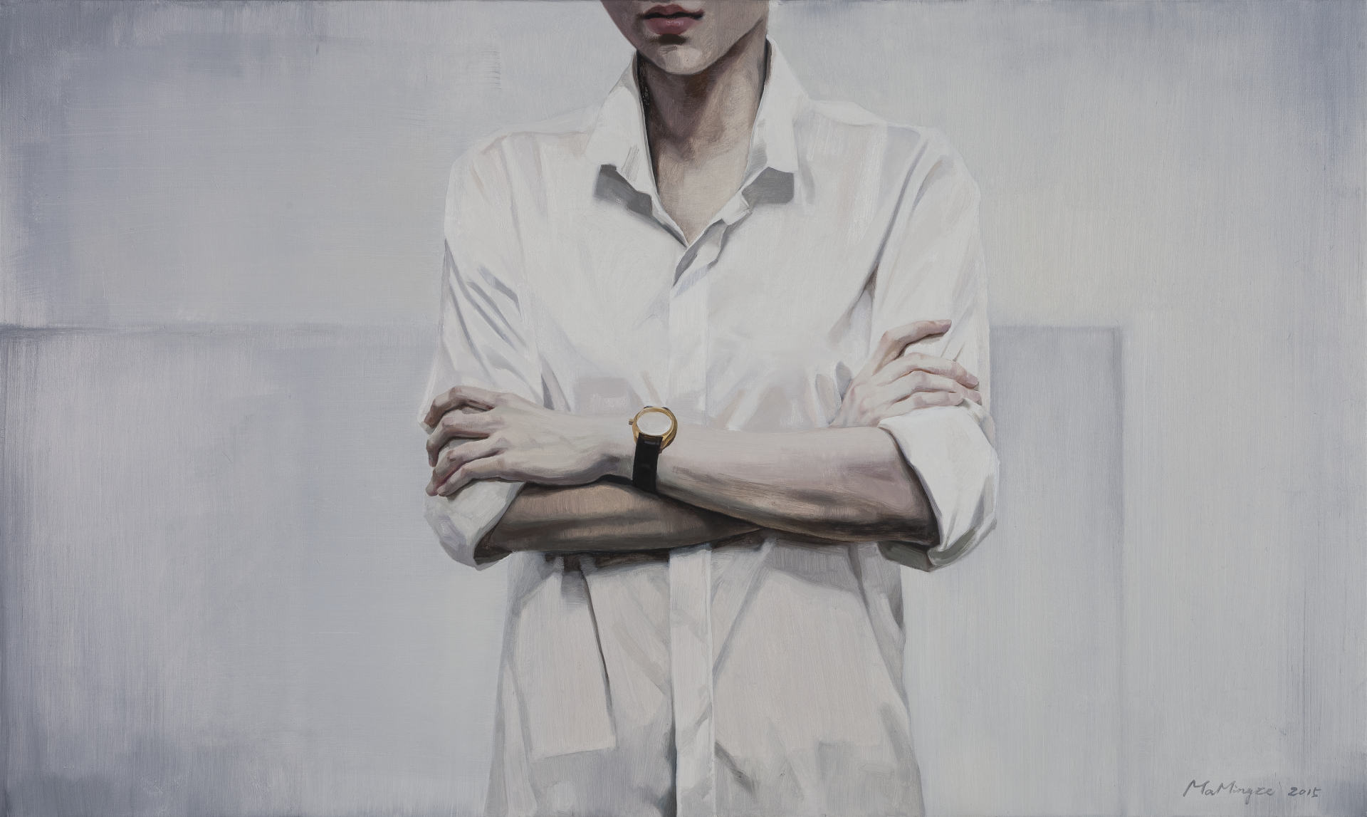 Ma Mingze's oil on canvas work named 'The Watch Isn't a Timepiece' is on display at her solo exhibition at Parkview Green Art in Beijing's 798 Art Zone. Her first-ever exhibition will run from July 8 to August 20, 2017. [Photo provided to China Plus]