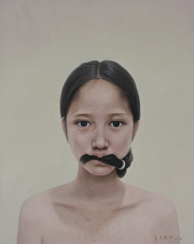 Ma Mingze's oil on canvas work named Muteness is on display at her solo exhibition at Parkview Green Art in Beijing's 798 Art Zone. Her first-ever exhibition will run from July 8 to August 20, 2017. [Photo provided to China Plus]