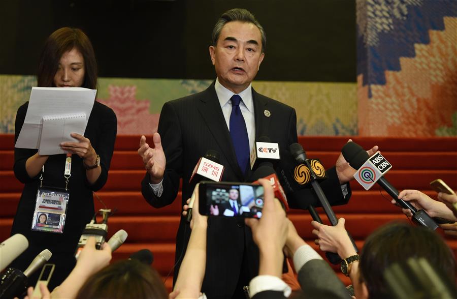 Chinese Foreign Minister Wang Yi speaks to the media after the China-ASEAN Foreign Ministers' Meeting in Manila, the Philippines, Aug. 6, 2017. [Photo: Xinhua]