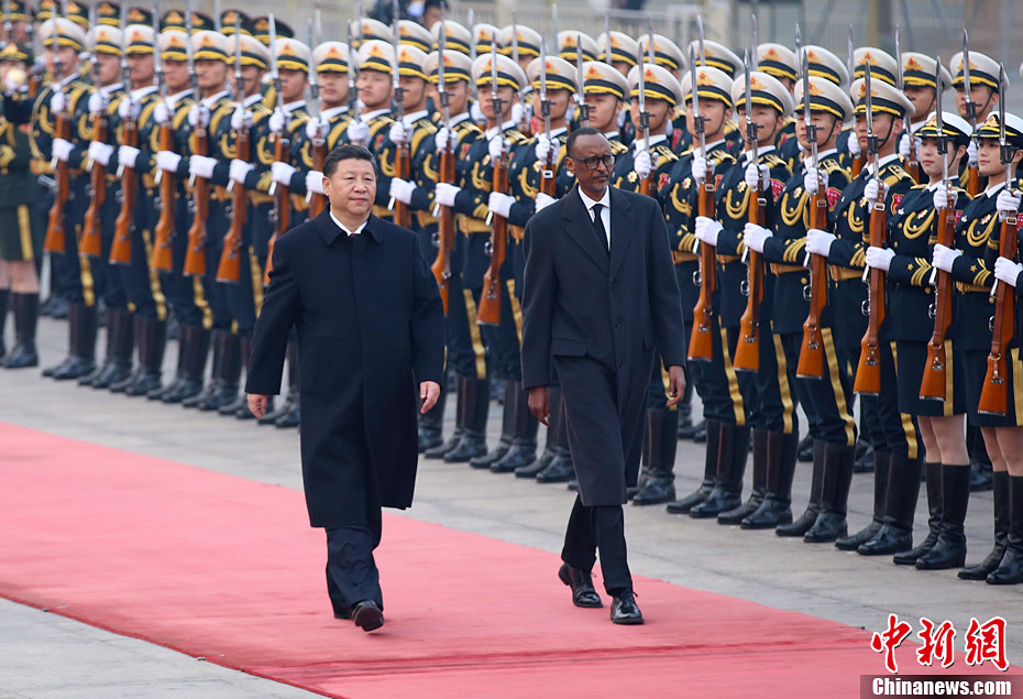 Chinese President Xi Jinping holds a ceremony to welcome visiting Rwandan President Paul Kagame in Beijing on March 17, 2017. [File Photo: Chinanews.com/Liu Zhen]