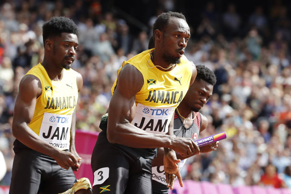 Jamaica's Usain Bolt in the first round of the 4X100 meters relay men during the IAAF World Athletics 2017 Championships in Olympic Stadium, Queen Elisabeth Park, London, United Kingdom on August 12th, 2017. [Photo: Imagine China]